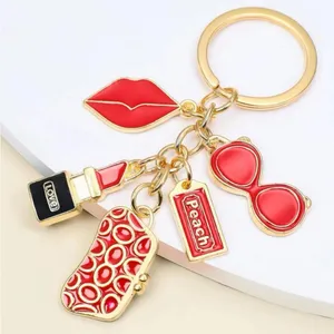 New Lipstick w/Sunglasses Fashion Keychain/Bag Charm Red w/gold thumbnail 2