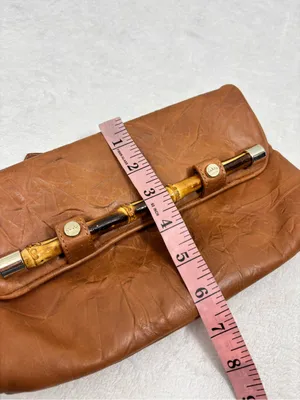 Elaine Turner Tan Brown Leather Clutch with Bamboo Accent thumbnail 9