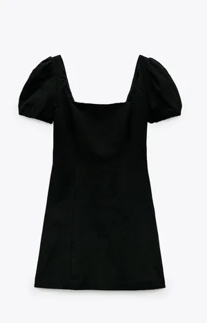 ZARA linen blend little black dress bohemian milkmaid mini linen thumbnail 5