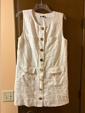 J. Crew golden button linen shift dress in white thumbnail 3