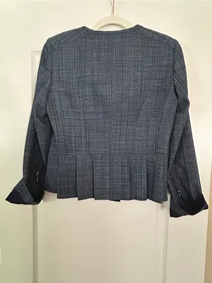 White House Black Market Peplum Pleated Hem Jacket Blue Crosshatch thumbnail 6