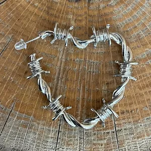Barbed Wire Heart Hoop Earrings Silver thumbnail 2