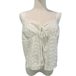 Aeropostale Baby Doll Crop Tank Top Y2K Milkmaid Boho SZ XL White Eyelet Ruffle thumbnail 3