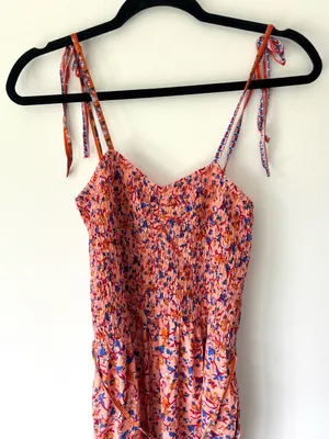 Umgee Peach Floral Boho Jumpsuit Tie Straps Beach Vacation Colorful Hippie thumbnail 2
