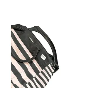 Victoria's Secret Black & White Striped Canvas Tote Bag With Handles thumbnail 2