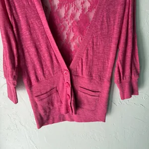 Poof Y2k Pink‎ Cardigan Lace Back Button Down Knit Sweater Top Large Fairy thumbnail 6