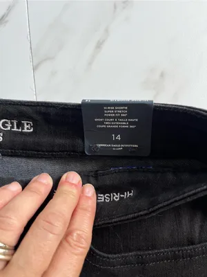 NWT American Eagle Power Fit 360 High Rise Shortie Stretch Black Denim Shorts 14 thumbnail 5