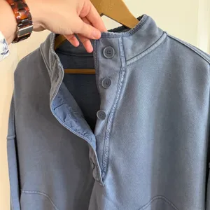 Aerie Cozy Hoodie Womens Large Dusty Blue Partial Button Oversized Boho Pockets thumbnail 3