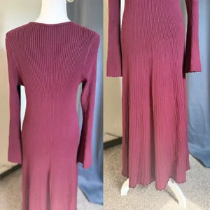 Edited x Hunter McGrady Ribbed Flare Sweater Dress Womens XL Burgundy Wine thumbnail 6