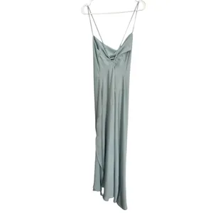 ASTR The Label Light Blue Satin‎ Cowl Neck Midi Slip Dress L Cross Back Slit thumbnail 4