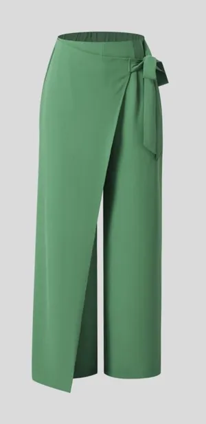 Halara High Waist Tie Side Wide Leg Work Pants Wrap-Front Pants Olive Green Sz M thumbnail 1