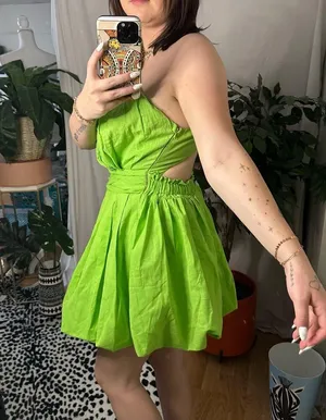 One Shoulder Cut Out Mini Dress Lime Green Size Small thumbnail 2