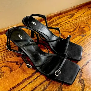 Zara Black Elegant Heels with Strappy Design thumbnail 1