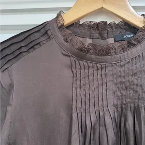 J.Crew Chocolate Brown Ruffleneck Drapey Long Sleeve Blouse thumbnail 3