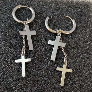 Stainless Steel Cross Dangle Drop Earrings for Men Women thumbnail 3