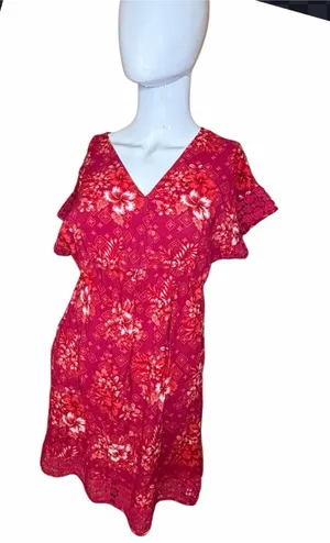 Pink Rose Red Floral V-Neck Mini Dress thumbnail 1