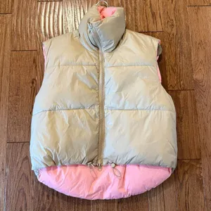 Amazon tan reversible cropped puffer vest large thumbnail 3