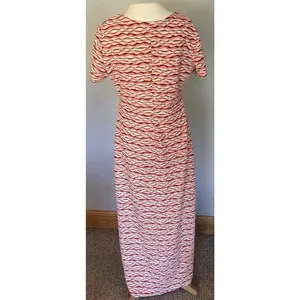 Vintage 90s Textured Wavy Maxi‎ Dress Red Pink Chevron Stretchy Retro Fall L thumbnail 6
