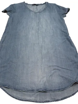 Velvet Heart Women’s S Blue Tencel Chambray Denim Shift Dress Short Sleeve Mini thumbnail 6