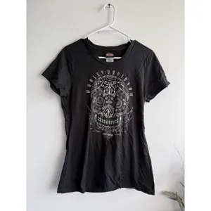 Harley-Davidson Women Black Sugar Skull Graphic Tee Garden State NJ Size L thumbnail 2