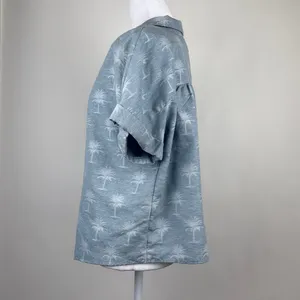 Zara Blue Palm Tree Print Button Down Short Sleeve Collared Blouse Shirt Top M thumbnail 6