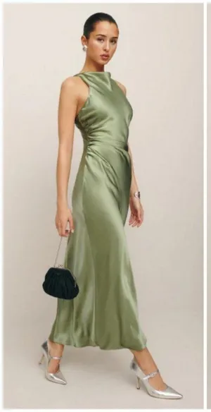 💕REFORMATION💕 Casette Silk Dress ~ Artichoke Green 10 NWT thumbnail 9