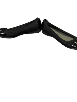 Anne Klein Sport 10M Black Fabric Patent Cap Toe Buckle Low Wedge Ballet Flat thumbnail 5