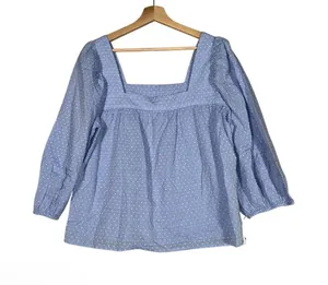 NEW Caslon Popover Blouse Top Womens Sz SBlue Cotton Dots Square Neck Holiday thumbnail 1