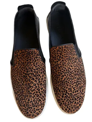 EUC THE FLEXX Leather Sneak Name slip-On Sneaker Flats Animal Print Size 11 thumbnail 2