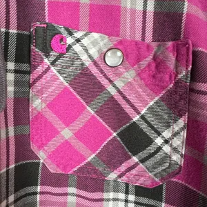 Carhartt Flannel Shirt Womens Small‎ Pink Plaid Hooded Pearl Snap Rugged Shacket thumbnail 5