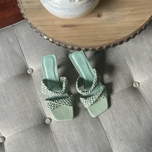 D Mint Green Braided Leather Open Toe Slip On Heels Size 5.5 thumbnail 3