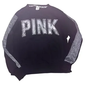 Victoria's Secret PINK Black Silver Logo Crewneck Sweatshirt Large thumbnail 1