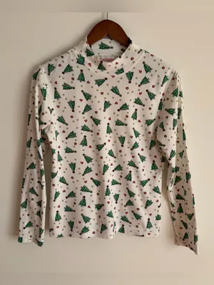 Vintage 90s Holiday Time Christmas Tree Mock Neck Top Long Sleeve Small S thumbnail 6