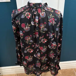 Ann Taylor long sleeve black with floral design blouse thumbnail 2