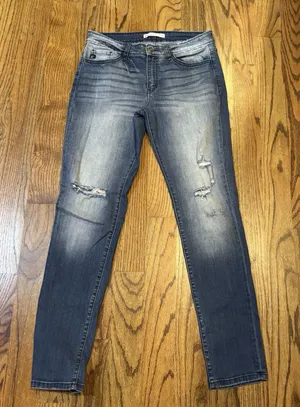 Kancan Womens Jeans Skinny‎ Denim Ripped Distressed Stone Wash Blue 27 thumbnail 1