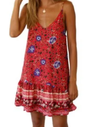 Boho Floral Slip Dress - Red thumbnail 1