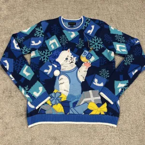 Blizzard Bay Sweater Womens XL Blue Cat Christmas Presents Gifts Ugly Pullover thumbnail 1