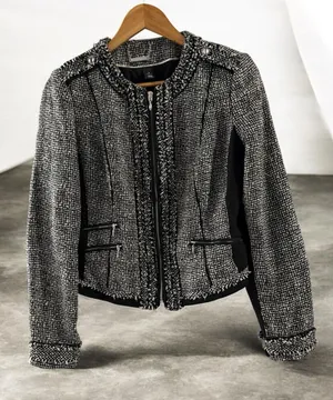 Women's White House Black Market Tweed Blazer Jacket Black White Size 6 thumbnail 1