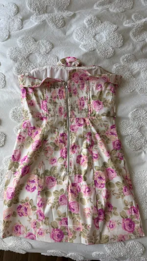 For Love & Lemons Pink Floral Strapless Dress with Rosette Detail thumbnail 4
