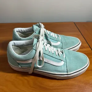 Vans Old Skool‎ Low Top Sneaker Suede Leather Skate Teal Light Blue W9.5 thumbnail 3