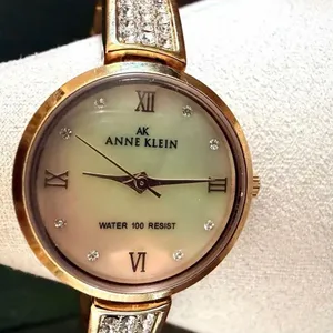 Anne Klein AK Gold Tone Watch Mother of Pearl Dial Crystal Accents Water Resist thumbnail 6