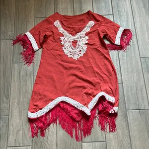 Elegant Red Fringe Dress Size M thumbnail 1