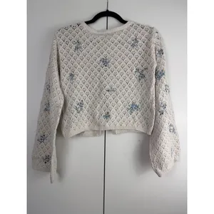 Sincerely‎ Jules Floral Embroidered Pointelle Knit Tie Front Cardigan Cream M thumbnail 3