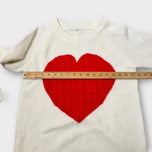 Cream Sweater Women S Red Heart Knit Pullover Valentines Day Cozy‎ Cute thumbnail 5