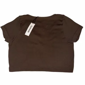 Garage brown ribbed deep v-cut short sleeve shirt thumbnail 2