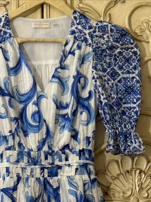 Ramy Brook Womens Susan Blue Printed V-Neck Cotton Mini Dress Size XXS. A-2 thumbnail 6