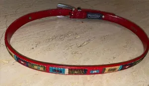 Brighton 03507 Red Leather Southwest Beaded Belt Size Women's‎ M thumbnail 1
