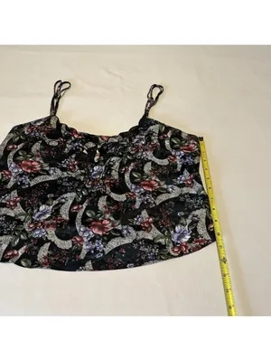 Vintage Victoria’s Secret Black Floral Pajama Lingerie Cropped Cami Top Sz Large thumbnail 4