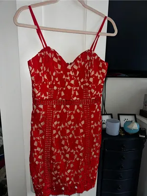 Just Me Red Lace Mini Dress Sweetheart Neckline thumbnail 3