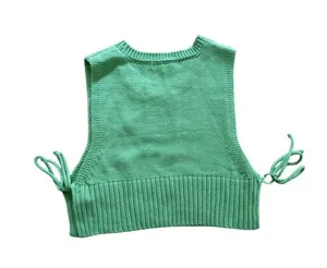 Hyfve - Crew Neck Sleeveless Sweater Vest with Side Ties in Green thumbnail 3